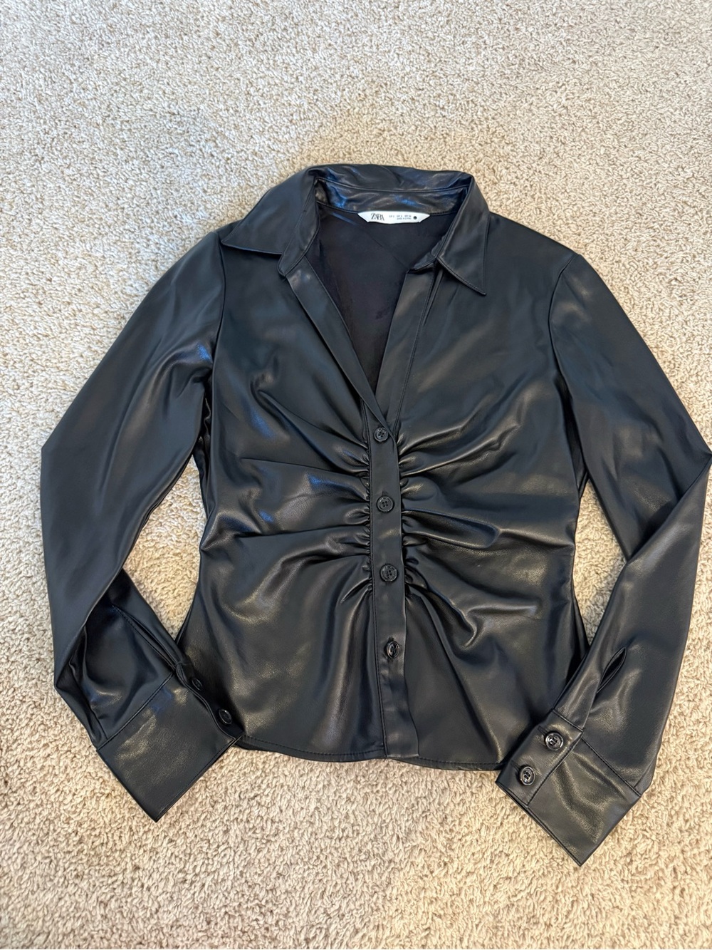 Zara Black Faux Leather Collar Top